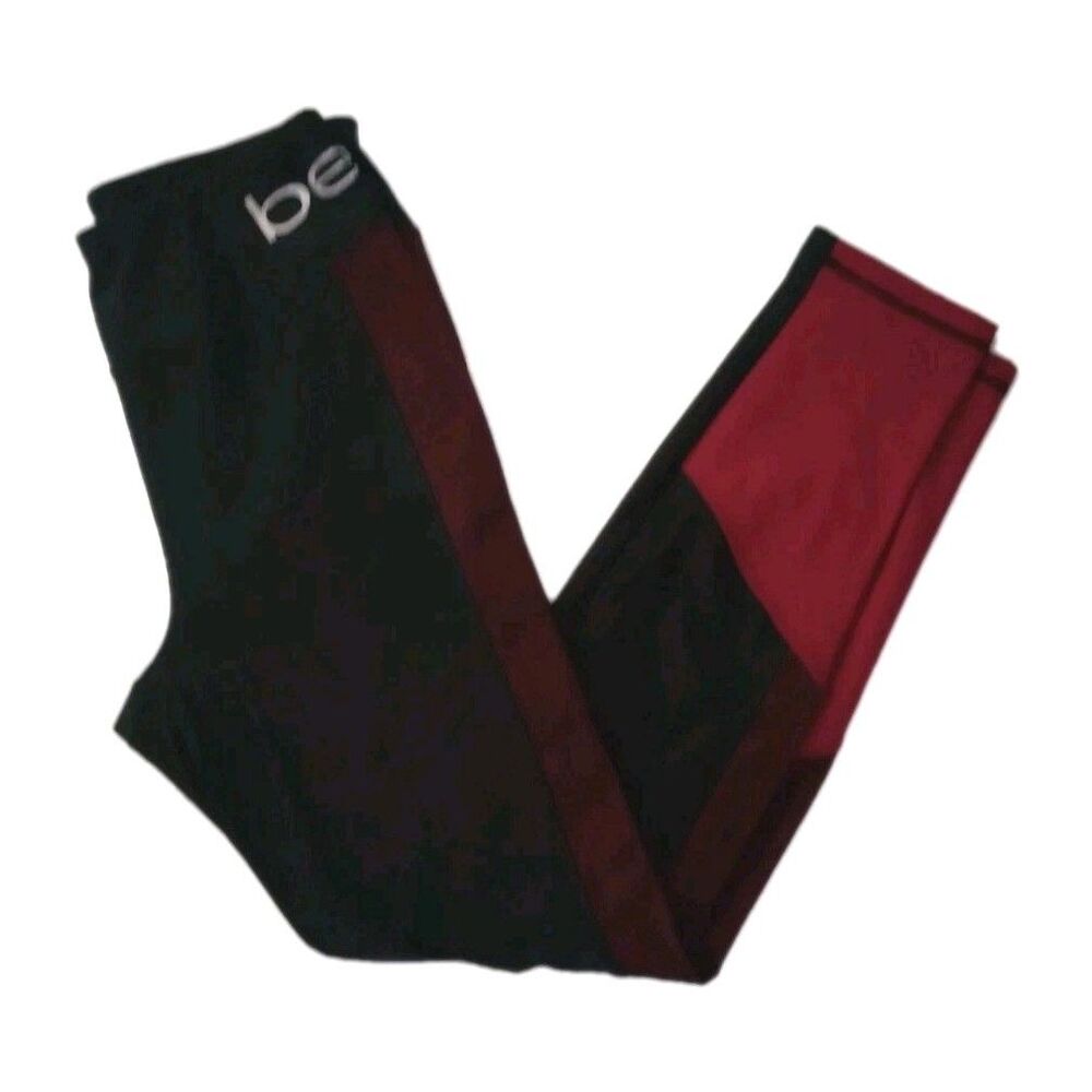 BEBE Sport Black/Maroon Athletic Legging Pants sz L Womens